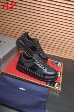 2026入荷【Prada】チャンキースニーカー レザー×织物 V字饰片 黑白撞色 ストリート 