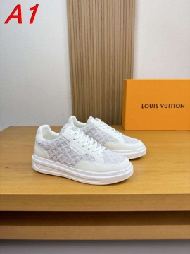 2026新作登場！【Louis Vuitton】スニーカー レザー×キャンバス モノグラム ホワイト×グレー ストリート 