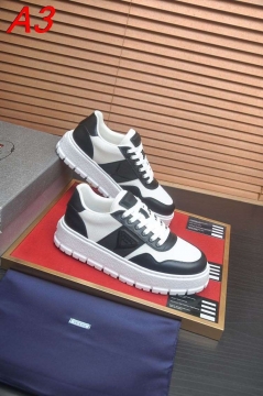 2026新作【Prada】チャンキースニーカー レザー×织物 倒三角标识  White カジュアル 