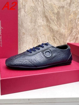 2026新作発表【Ferragamo】カジュアルシューズ レザー 荔枝紋 ×  黑  D字装饰 カジュアル FERR-