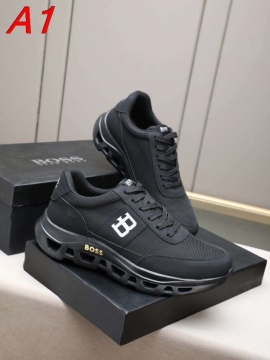 2026新作【BOSS】ローカットスニーカー メッシュ×レザー 镂空中底 BLACK ストリート 