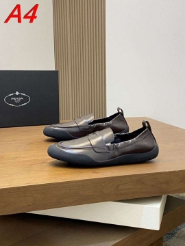 2026年夏新作【Prada】ローファー レザー 币形バー グレー カジュアル 