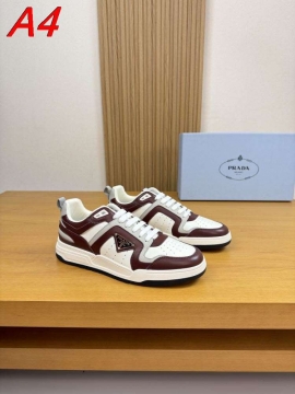 2026年夏新作【Prada】スニーカー 白×灰拼接 倒三角标识 白×黒分层厚底 カジュアル 