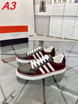 2026発売【Thom Browne】スニーカー レザー 白いライン装饰 Black×トリコロール カジュアル 