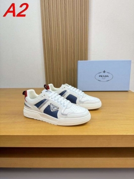 2026新作登場！【Prada】スニーカー レザー 拼色设计 グレー×ブラック カジュアル 