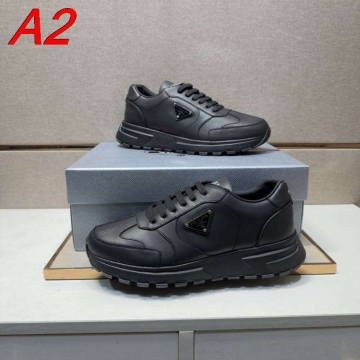 2026発売中！【Prada】チャンキースニーカー レザー 倒三角标识  White× Black カジュアル 