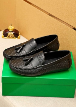 2026新作発表【Bottega Veneta】ローファー レザー イントレチャート フラツコ  ブラック フォーマル 