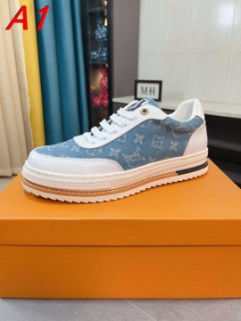 2026入荷しました【Louis Vuitton】スニーカー デニム×レザー モノグラム ブルー×ホワイト ストリート 