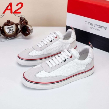 2026入荷【Thom Browne】スニーカー レザー编织テクスチャー Black×トリコロール カジュアル 