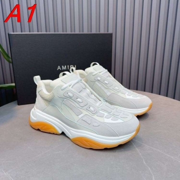 2026発売【AMI Paris】チャンキースニーカー スエード×メッシュ カラーブロック ベージュ×グレー ストリート 