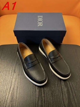 2026入荷【Dior】ローファー レザー 明线装饰 白底 ブラック×ホワイト ビジネス 