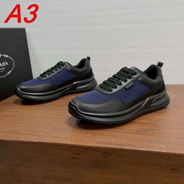 2026発売中！【Prada】スニーカー レザー×织物 ホワイトループ Black カジュアル 