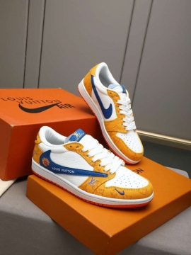 2026新作登場！【Louis Vuitton】スニーカーレザー×スエード Nike Swoosh装饰  Logo イエロー×ホワイト ストリート 