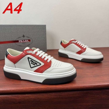 2026新作【Prada】スニーカー 光沢レザー 倒三角标识 Black× White カジュアル 