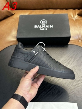 2026新作【Balmain】ローカットスニーカー レザー 型押し 菱格 ネイビー×WHITE パーティー 