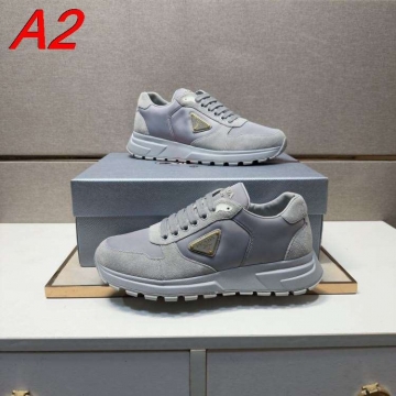 2026年夏新作【Prada】スニーカー スエード×レザー 金縁三角标 カーキ×グリーン カジュアル 