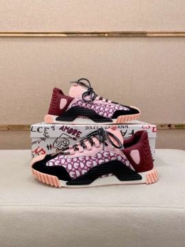 2026発売中！【Dolce & Gabbana】チャンキースニーカー 粗花呢×レザー DG柄 ピンク×バーガンディ カジュアル 
