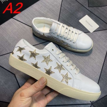 2026入荷【Saint Laurent】スニーカーレザー 星装飾 爬虫類柄 YSL Logo 白×緑×シルバー カジュアル 