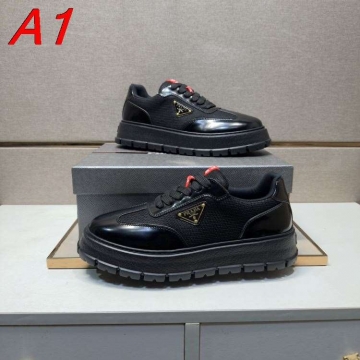 2026入荷【Prada】チャンキースニーカー ファブリック×レザー トライアングルロゴ Black ストリート 