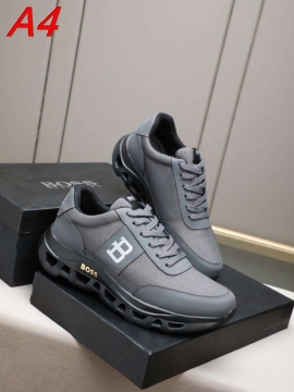 2026新作【BOSS】ローカットスニーカー メッシュ×レザー 镂空中底 BLACK ストリート 