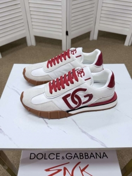 2026新作登場！【Dolce & Gabbana】スニーカー スエード×织物 DGロゴ ベージュ×バーガンディ カジュアル 