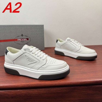 2026新作【Prada】スニーカー 光沢レザー 倒三角标识 Black× White カジュアル 