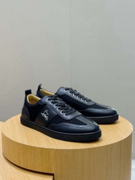 2026新作登場！【Christian Louboutin】スニーカー レザー×ファブリック 拼接縫製  ブラック×シルバー ストリート 