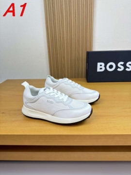2026年夏新作【BOSS】ローカットスニーカー レザー×メッシュ ロゴポイント  WHITE ストリート 