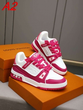 2026年夏新作【Louis Vuitton】スニーカーレザー ロゴ グレー×ホワイト ストリート 