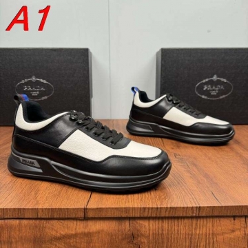 2026新作発表【Prada】スニーカー レザー 黑白拼接 青×Red亮点 黑白撞色 ストリート 