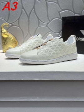 2026入荷【Armani】スリッポン レザー×ファブリック 菱格压纹 ブラック×ホワイト カジュアル 