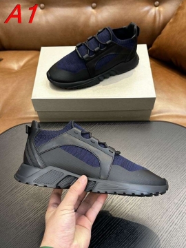 2026発売【Armani】ローカットスニーカー ファブリック×レザー 弹性鞋带 ネイビー×ブラック カジュアル 