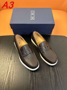 2026入荷【Dior】ローファー レザー(荔枝纹) DD-logo  블랙×ホワイト ビジネス 