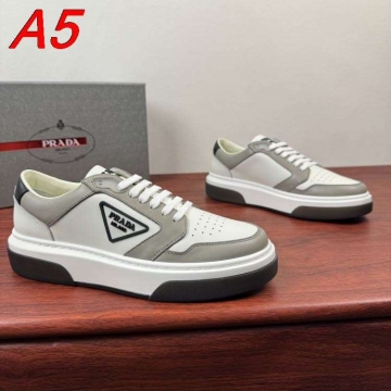 2026新作【Prada】スニーカー 光沢レザー 倒三角标识 Black× White カジュアル 