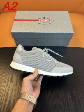 2026新作【Prada】スニーカー メッシュ×光泽レザー 隠し绳带  White カジュアル 