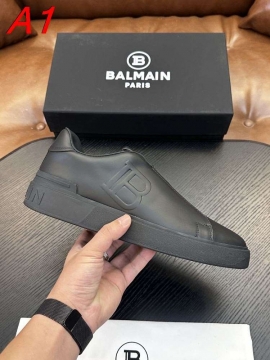2026入荷しました【Balmain】スリッポン レザー ロゴ压纹 BLACK カジュアル 