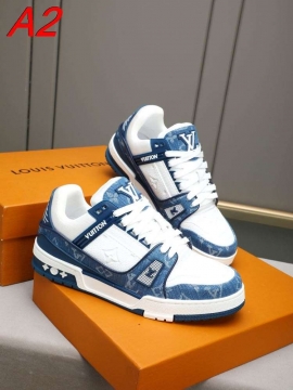 2026年夏新作【Louis Vuitton】スニーカー デニム×レザー モノグラム ホワイト×ブラック ストリート 