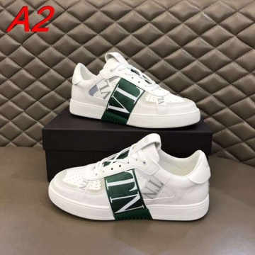 2026入荷しました【Valentino】スニーカー レザー VLTN織帯 ビット装飾 ブラック カジュアル 