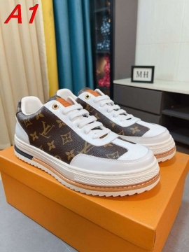 2026新作【Louis Vuitton】スニーカーレザー×キャンバス ロゴ ブラウン×ホワイト ストリート 