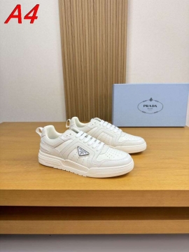 2026新作登場！【Prada】スニーカー レザー 拼色设计 グレー×ブラック カジュアル 