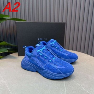 2026入荷【AMI Paris】チャンキースニーカー レザー×スエード×メッシュ 骨格モチーフ ベージュ×ブルー ストリート 