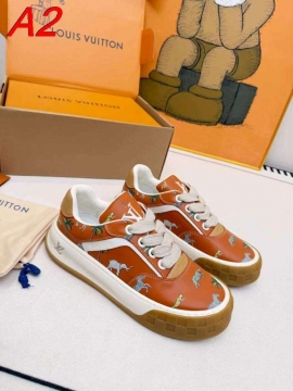 2026新作【Louis Vuitton】スニーカーデニム×レザー アニマルプリント ロゴ ネイビー×ブラウン ストリート 