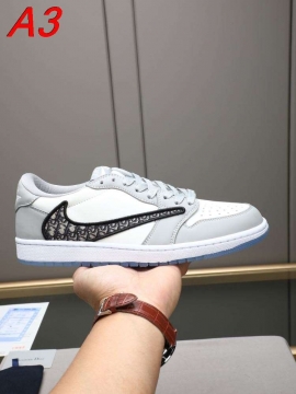 2026新作【Dior】スニーカー レザー NIKE×DIOR柄 冰蓝底 ホワイト×グレー カジュアル 