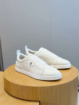 2026新作発表【Christian Louboutin】スリッポン レザー 弹性织带×Q字五金 ホワイト×白 デイリー 