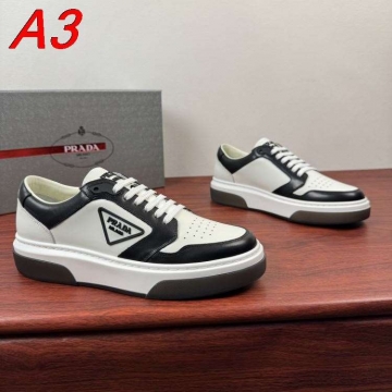 2026新作【Prada】スニーカー 光沢レザー 倒三角标识 Black× White カジュアル 