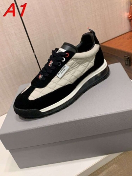 2026新作登場！【Thom Browne】スニーカー スエード×レザー キルティング 黑白撞色×トリコロール カジュアル 