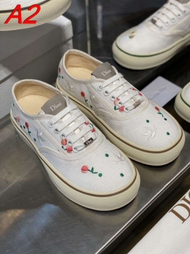 2026新作発表【Dior】スニーカー キャンバス 四叶草刺绣 白×グリーン カジュアル 