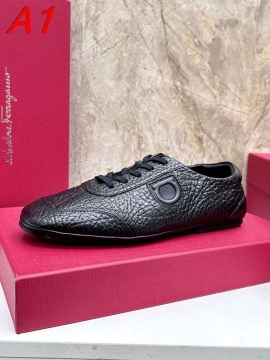 2026新作発表【Ferragamo】カジュアルシューズ レザー 荔枝紋 ×  黑  D字装饰 カジュアル FERR-
