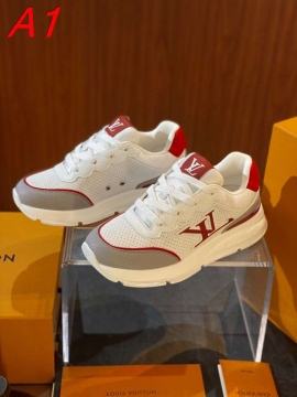 2026発売【Louis Vuitton】スニーカーレザー×レザー  Logo装饰 赤色装饰 :red ストリート 