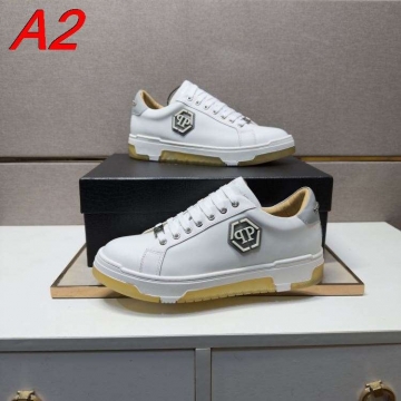 2026発売中！【Philipp Plein】スニーカー レザー PP标识 六芒星装饰 ホワイト カジュアル 